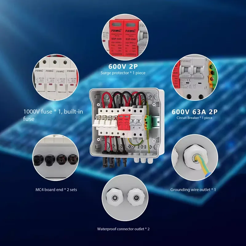 AT 2-In-1-Out 600V DC PV Combiner Box with Surge Protection | IP65 Waterproof - Image 2