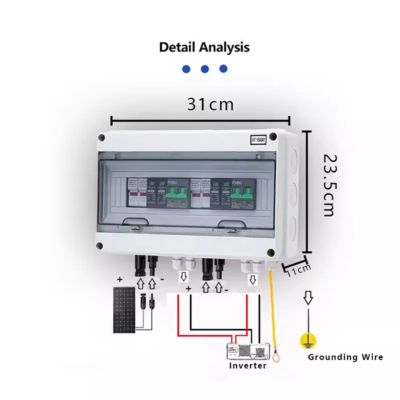 HT 2 String 2 Output 600V Solar PV Combiner Box IP65 with Dual Surge Protection & Breakers | CYF Energy - Image 2